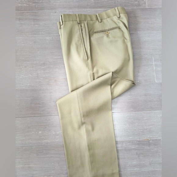 Zanella Flat Front Olive Green Dress Pants Mens SZ 343/30 - Picture 10 of 14
